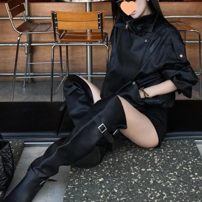 Veste en cuir de style américain pour femme, manteau d'automne, nouveau modèle, ample, polyvalent, design sens, locomotive