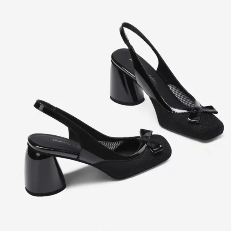 Mesh Baotou Sandalen Damen 2026 Sommer Neu Mary Jane Blockabsatz Rückenfrei Französische Elegante Hohe Absätze