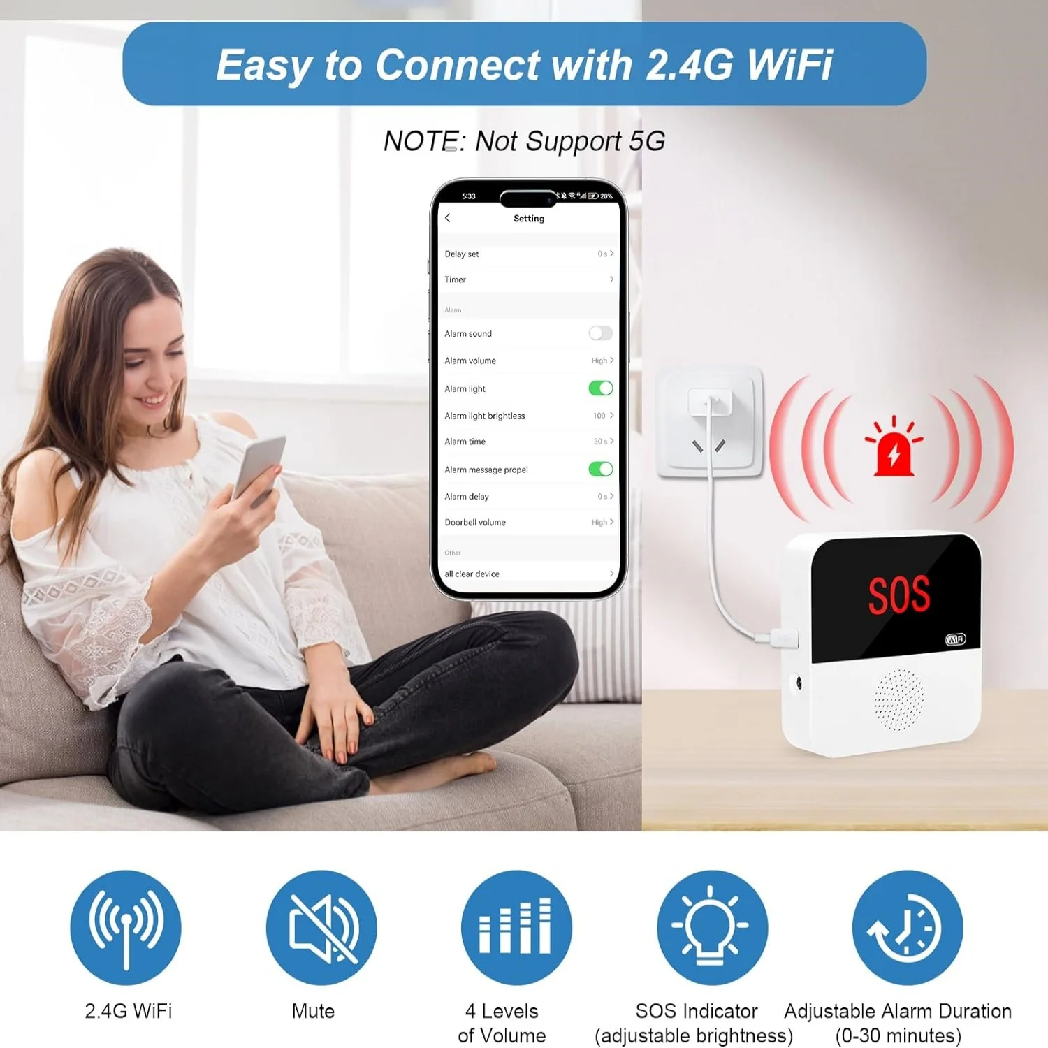 Seniors Emergency Call Tuya WiFi Smart Emergency Call Bell Alert System For Elderly Patients Disabled Children SOS Emergency