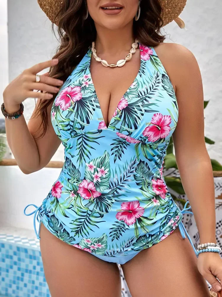 Biquíni plus size maiô mulher 2024 banho de duas peças tamanho grande impressão beachwear terno de natação feminino ternos de banho monokini