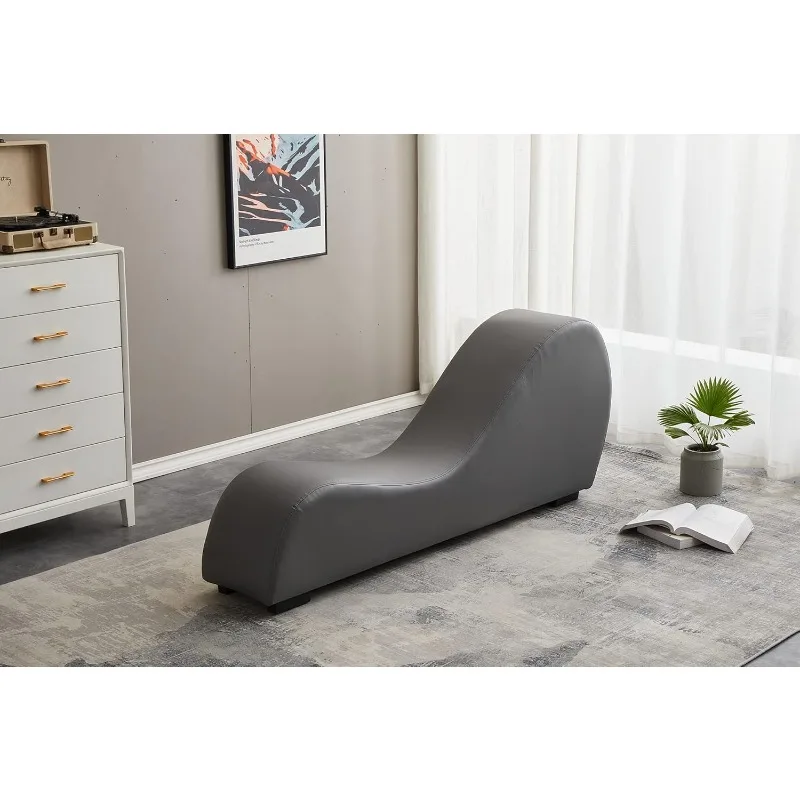 Yoga, Stretching, Relaxation Modern Faux Leather Living Room Curved Chaise Lounge, Regular, Gray (Yoga-S-Gray)