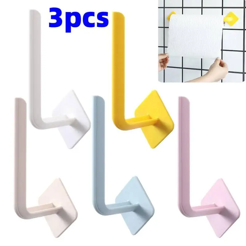 3pcs L-Shape Hooks Towel Hook Sticky Wall Hanger Cloth Towels Hat Storage Double-sided Tape Waterproof Kitchen Bathroom Holder