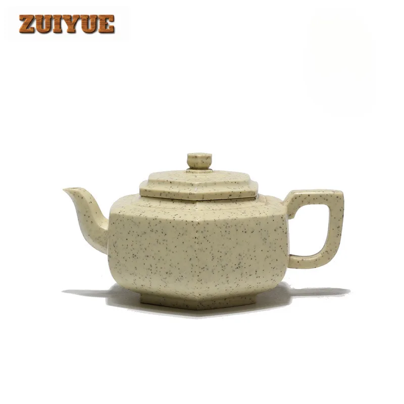 

230ml Yixing Purple Clay Teapots Handmade Hexagonal Palace Lantern Pot Raw Ore White Jade Segment Mud Tea Kettle Zisha Tea Set