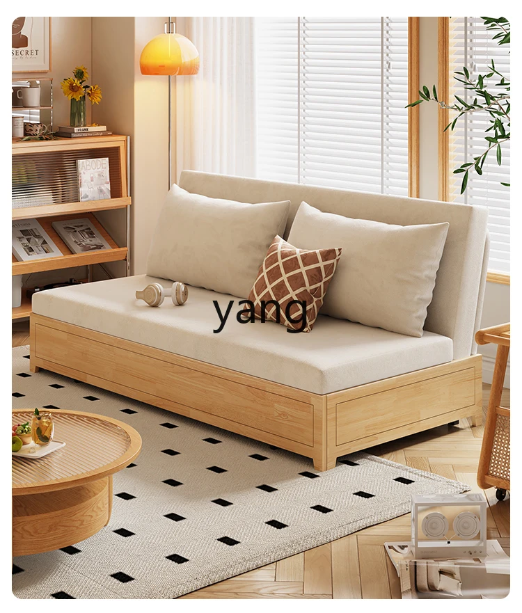 LH solid wood sofa bed dual-purpose foldable bed living room cream wind double multi-function