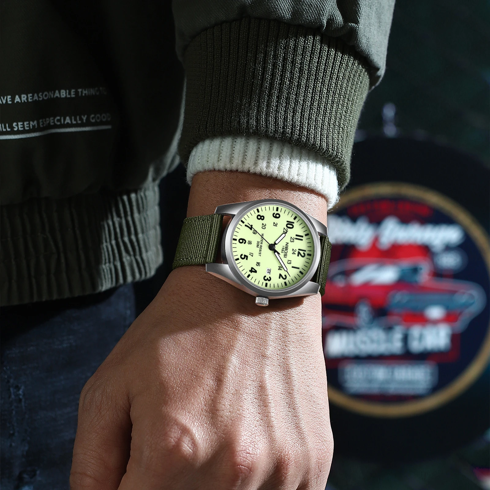 NIBOSI Unisex Military Watches Sport Textile Nylon Strap Stylish Men Watch Luminous Fashion Waterproof Analog Quartz Watches