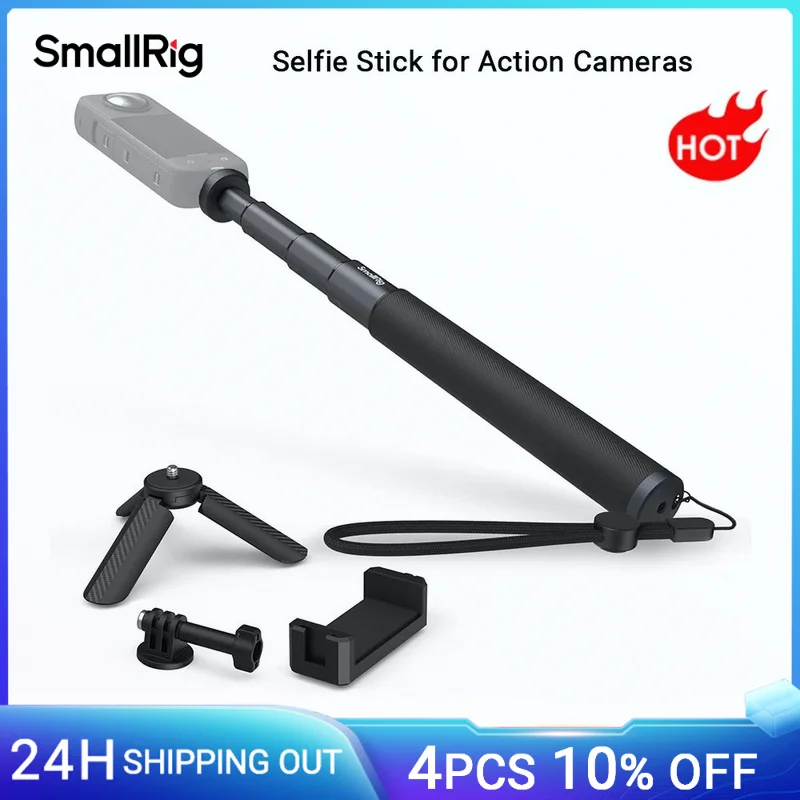 SmallRig Selfie Stick for Action Cameras Support Smartphone for GoPro 12 10 9 8 for Insta360 X3 for DJI Action 3 for AKASO -4192