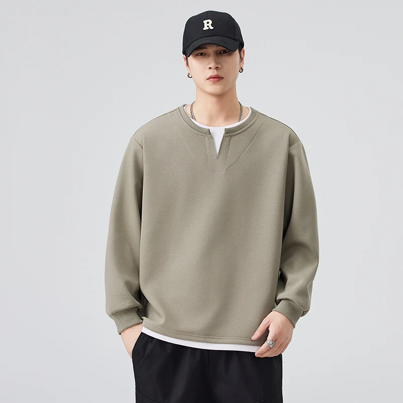 2026 Spring Collection Fake Two Piece Round Neck Hoodie Long Sleeve Enjoyment Neck Dress Japanese and Korean Men