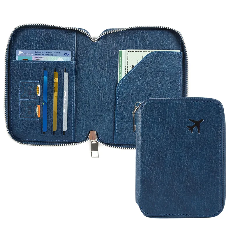 RFID Passport Bag Multifunctional Anti-Theft Brush Travel Documents  Pouch Leather Passport Wallet Zipper Passport Holder