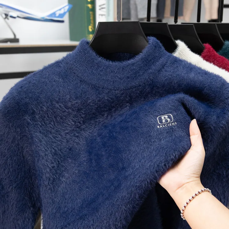

Light Luxury Brand Mink Fur Sweater for Men in Winter, Semi High Collar with Thickened Fur, 2025 New Warm Base Wool Sweater