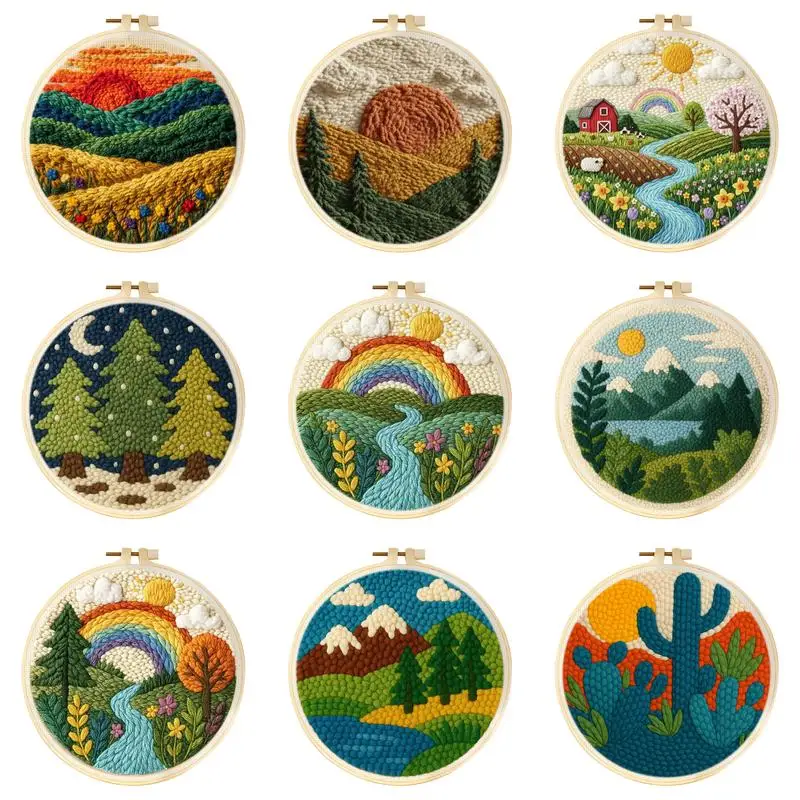 

20x20cm Punch Needle Kits DIY Embroidery Starter Kits For Beginner Animal Sewing Kit Poking Embroidery Easy Yarn Painting Arts
