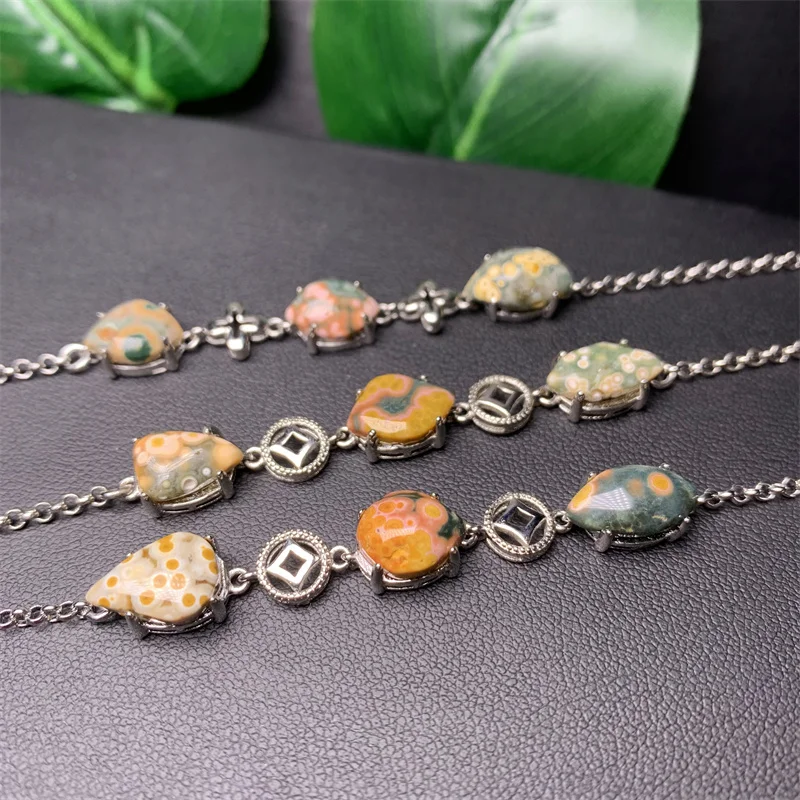 S925 Natural Ocean Jasper Bracelet String Charms Fashion Personalized Men Women Gemstone Jewelry Lovers Gift