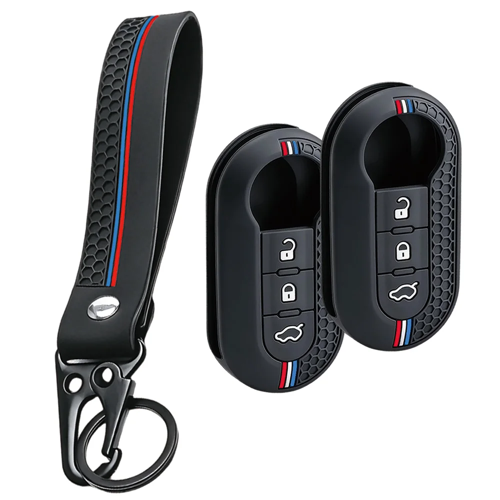 remote key case For Fiat 500 500L Panda Grande Punto Punto Evo Bravo Doblo Qubo with long wrist strap and swivel clip daily use