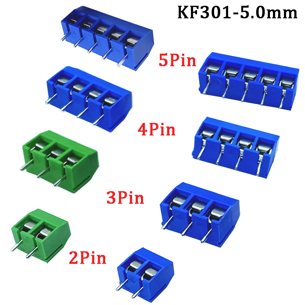 10 sztuk KF301 2/3/4/5Pin Spliceable Plug-in śrubowy blok zacisków przewodu KF301-2P KF301-3/4P skok 5.0mm proste złącze do montażu na PCB