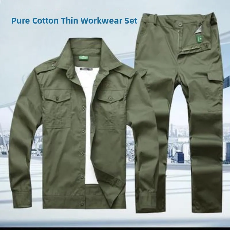 

Мужской летний рабочий комплект из чистого хлопка с длинными рукавами, тонкий, дышащий, устойчивый к истиранию, с защитой от ожогов, для авторемонта и защиты при работе.