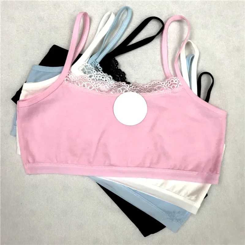 

3pcs/lot Thin Strap Cotton Student Girl Summer Vest-style Small Sling Bra 7-15 Years Training Teens Puberty Underwear