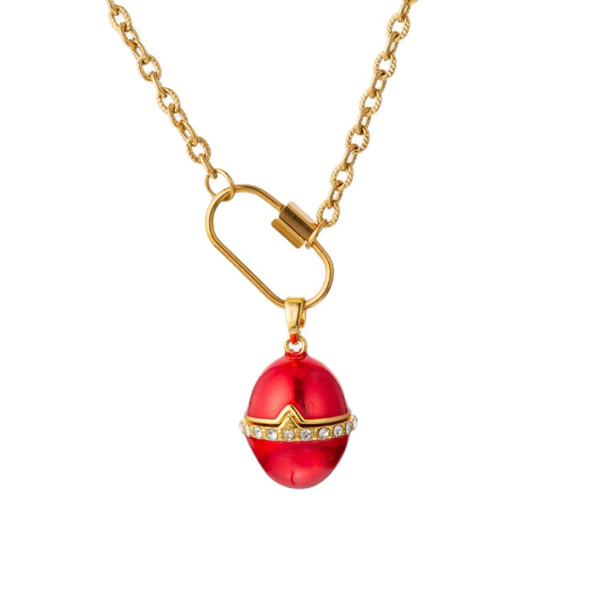Enamel Faberge Easter Egg Pendant Necklace Jewelry Locket Brass Vintage Crystal Angel Inside holiday Gift Christmas Present
