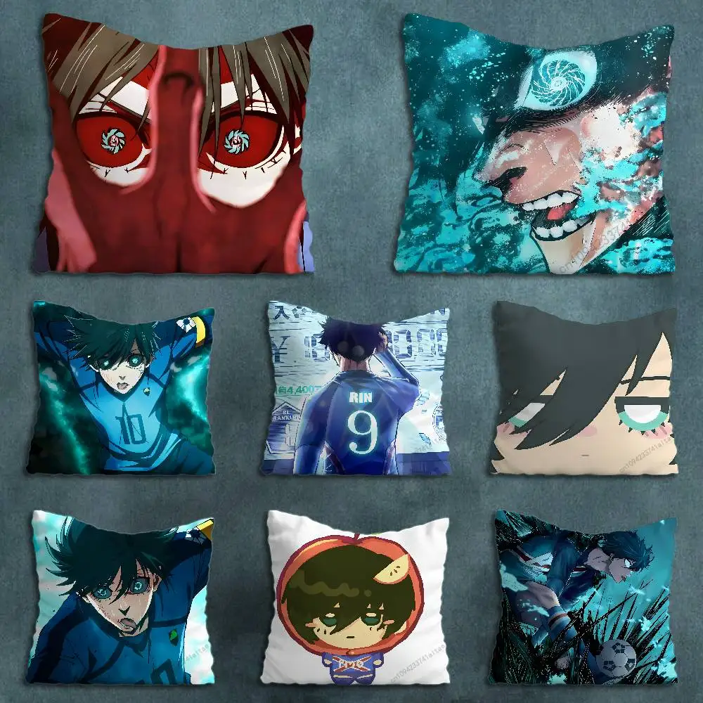 blue Rin Itoshi Pillowcase for Sofa Room Office Decor Printing  Merchandise All-Match Cushion Cover