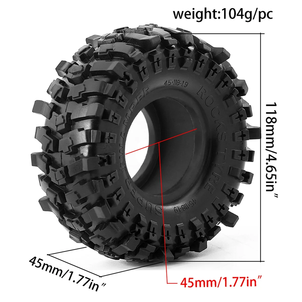 

ABJQ 4 шт. 118 мм колесные шины с двухступенчатой пенопластовой вставкой из ЭВА для 1/10 RC гусеничного грузовика, колесная шина AXIAL SCX10 WRAITH Black