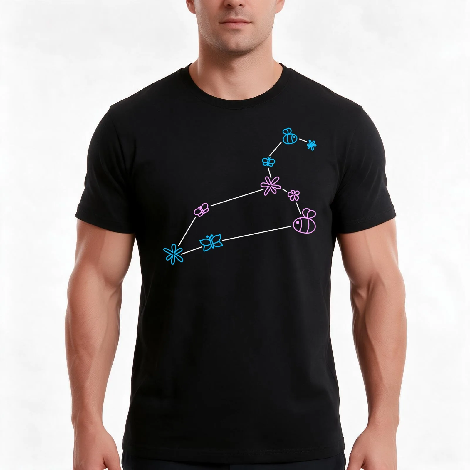 Leo Zodiac Constellation Transgender Pride Flowers Butterflies Bees T-Shirt, Summer Casual Cotton Tee, Oversized Streetwear Tops