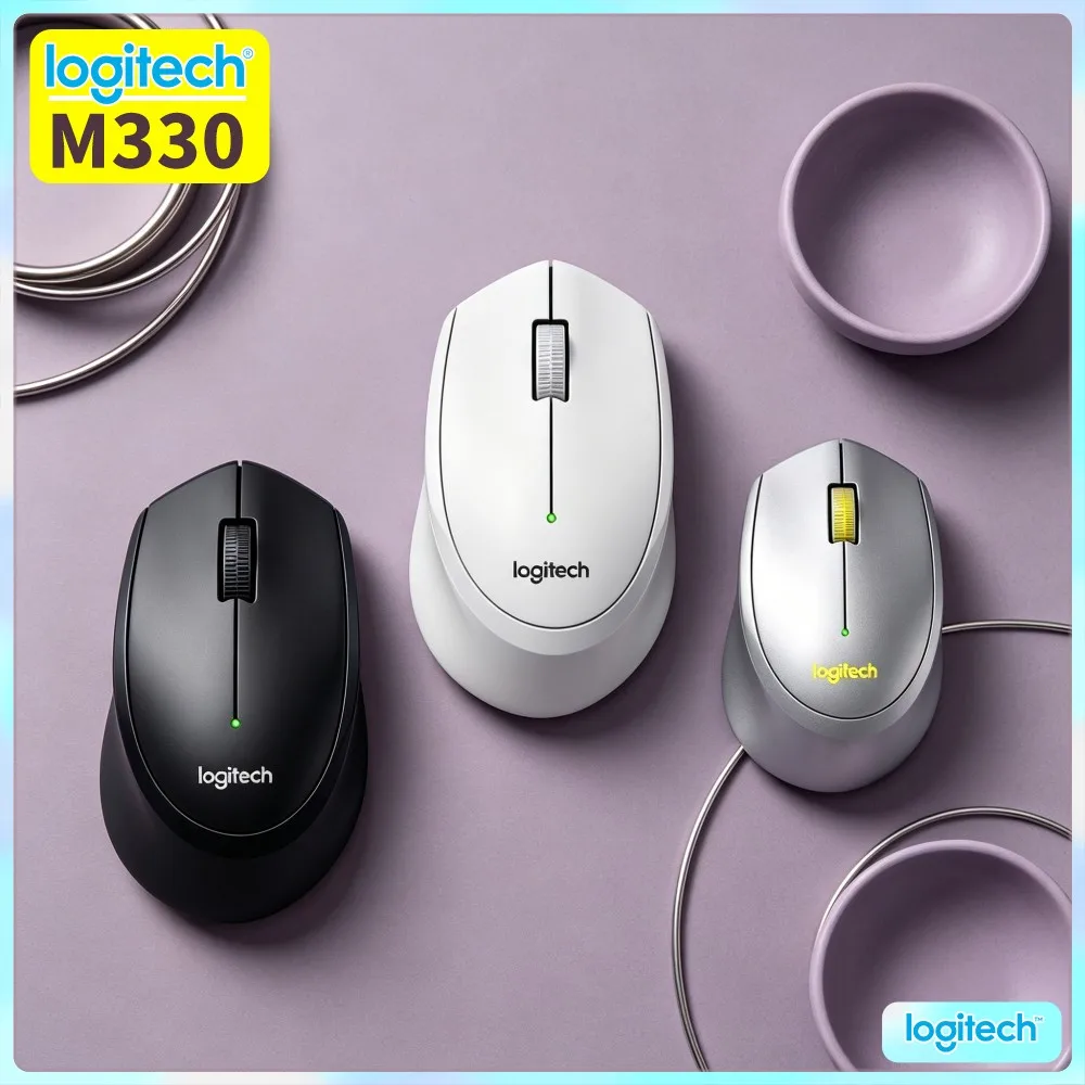 Logitech M330 Ergonomic Silent Mouse Wireless 2.4G USB Nano Receiver Optical Tracking 10M Range Sturdy For Office PC Mac Laptop