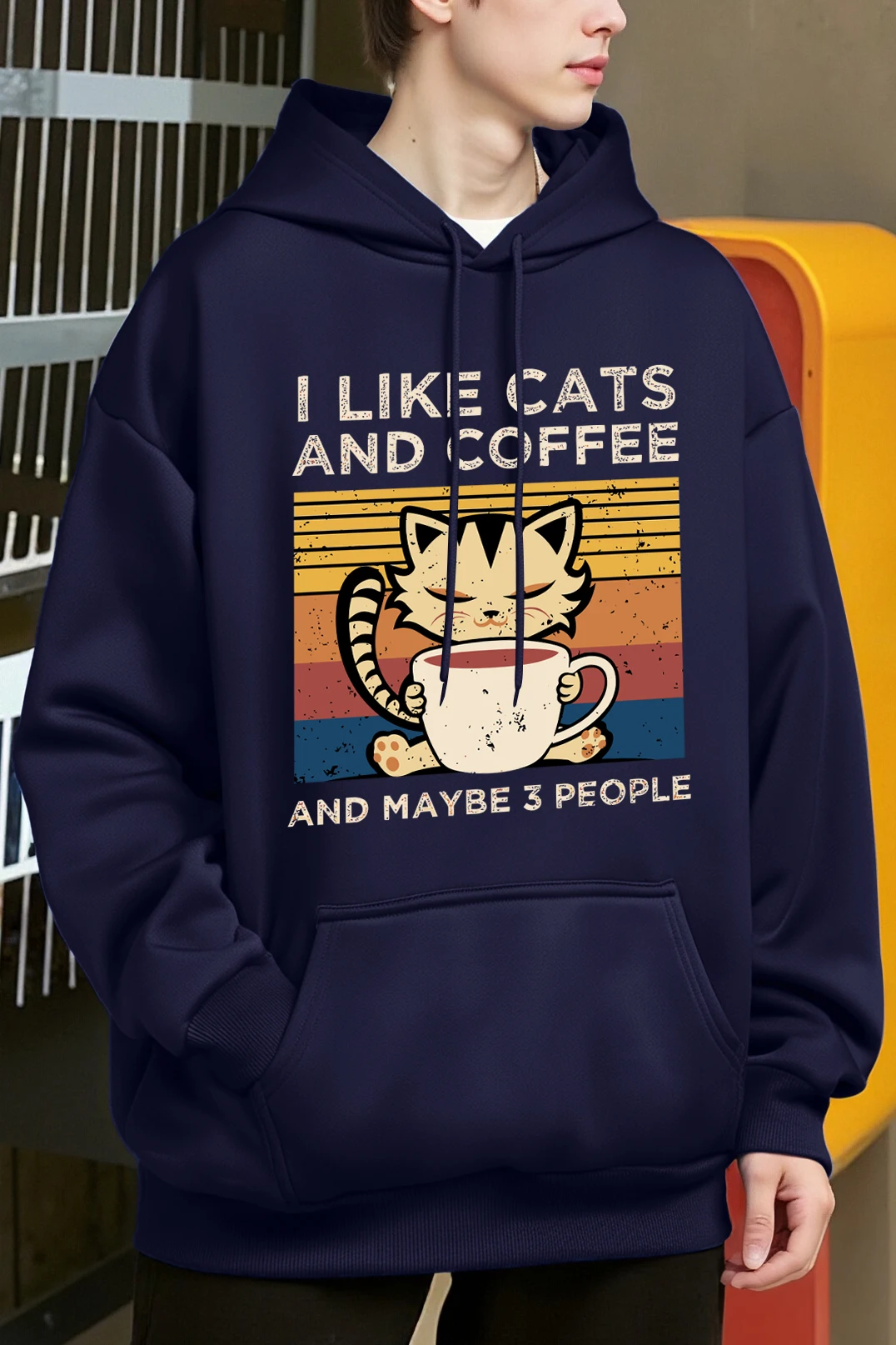 Die süße Katze trinken Kaffee Muster Männer Y2K Hoody Hip Hop Fleece Mode Hoodie übergroße Streetwear Herbst weiche Hoodies