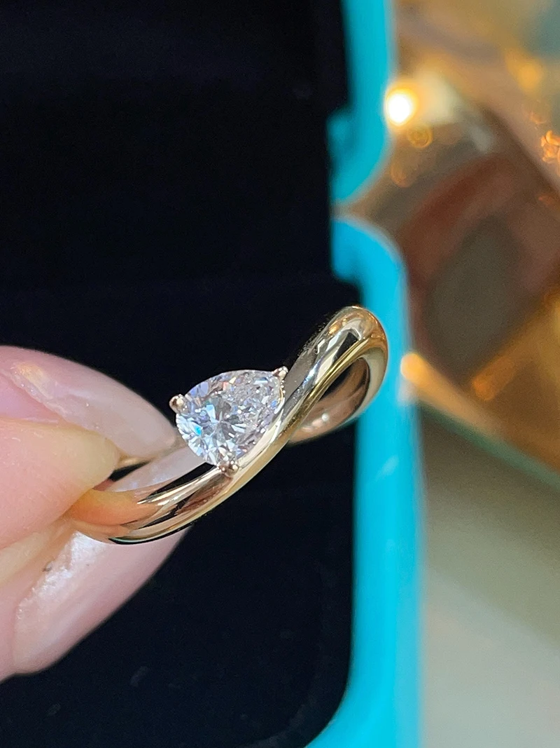 KUGG 100% 18K Yellow Gold Rings Luxury Water Drop Shape Real Natural Diamond Ring for Women Wedding High Party Jewelry