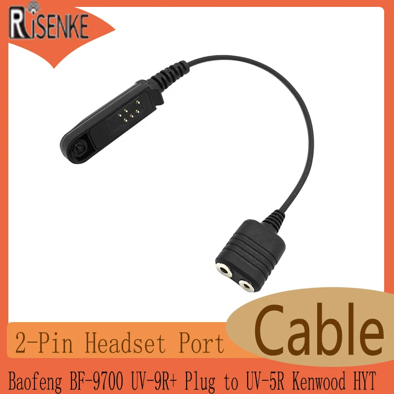 RISENKE-Walkie Talkie Audio Cable Adapter,Compatible with Baofeng BF-9700,UV-9R +, Plug to UV-5R, Kenwood HYT, 2-Pin Headset Po