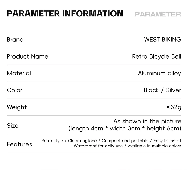 WEST RADFAHREN Mountainbike Glocke Sicherheit Warnung Signal Laut Retro Fahrrad Glocke Straße Lenker Fahrrad Zubehör Reit Ausrüstung – Detail 5