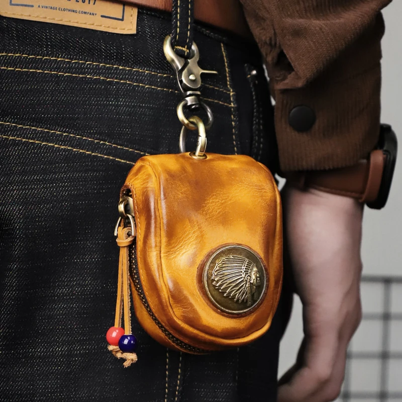 

Handmade American Style Leather Keychain Wallet Multi-functional Coin Purse Earphone Case Keys Organzier Bag