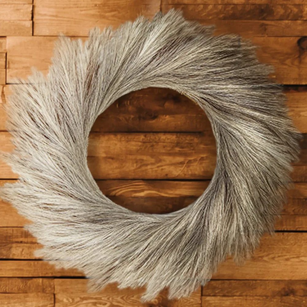 Faux Pampas Grass Wreath for Christmas Decor - 24Inch Fall Wreath with 11Inch Inner Ring, Farmhouse Wreath(Warm Brown)