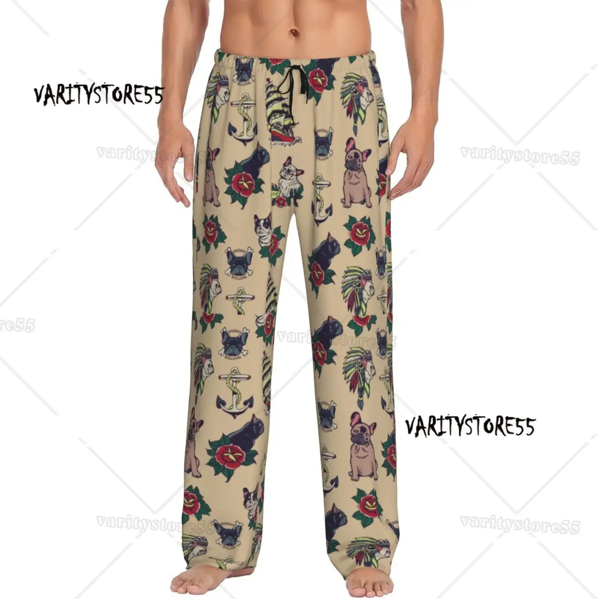 

Мужские пижамные штаны с принтом на заказ, пижамные штаны с татуировкой французского бульдога, одежда для сна с карманами для любителей собак