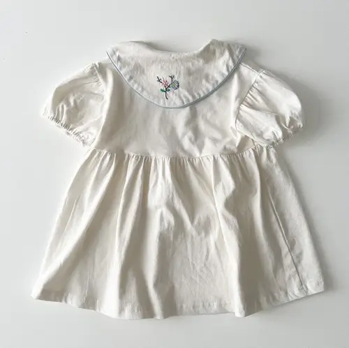 2026 Summer New Girls Flower Embroidery Collar Dress Children Short Sleeve Casual Dress Cotton Baby Girl Cute Lapel Dress - Image 3