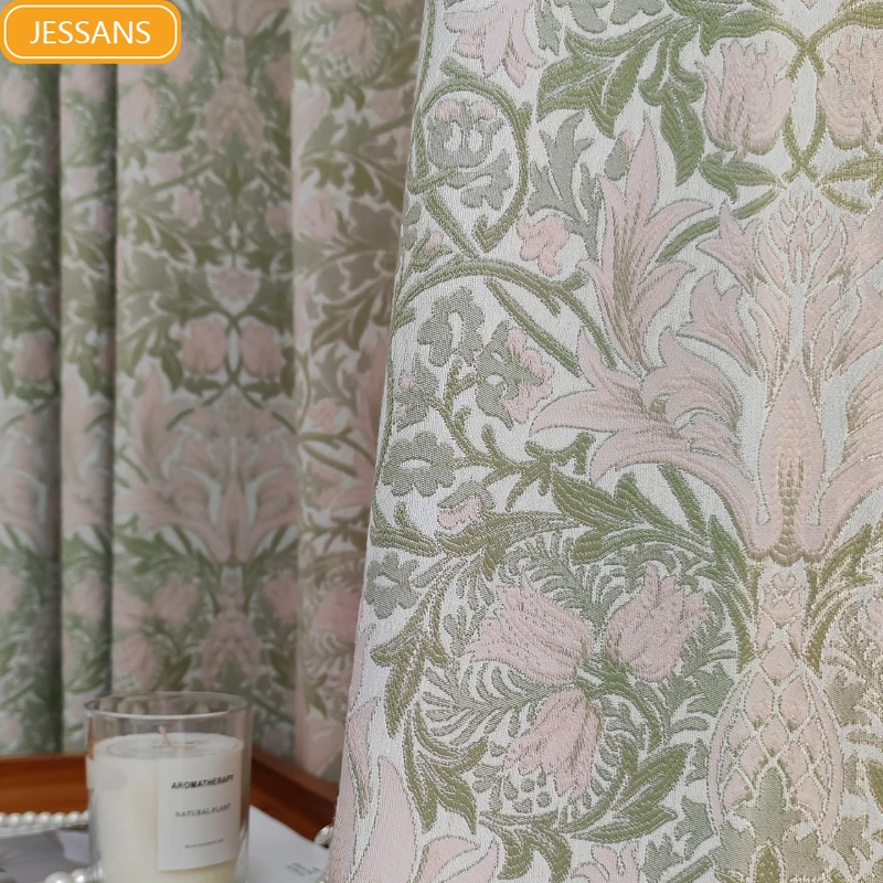 Powder Cream Jacquard Chenille Thick Blackout Curtains for Customized Finished Products for Living Room Bedroom Balcony