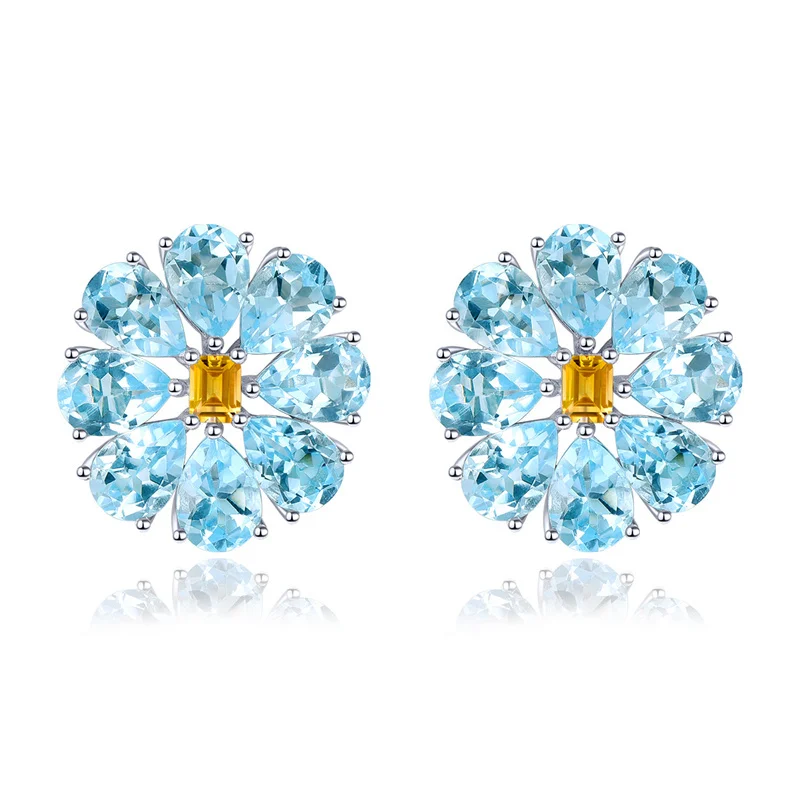 

Natural Sky Blue Topaz Citrine Sterling Silver Stud Earring Colorful Elegant Women's Jewelry Christmas Gift Engagement