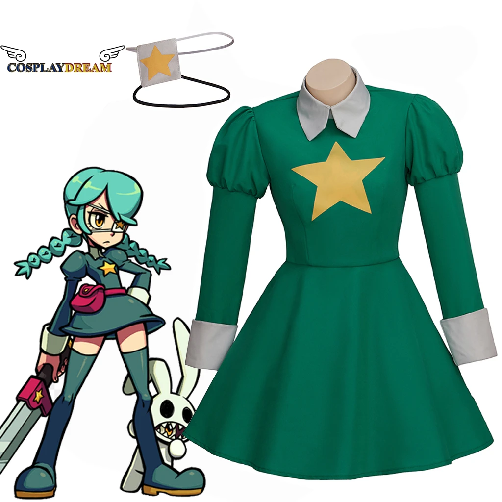 

Game Skullgirls Annie Cosplay Costume Annie of the Stars Dress Outfit with Eye Mask Fighting Game Cosplay Halloween Costume