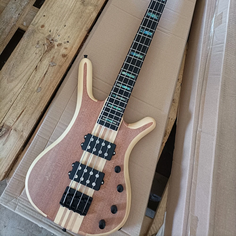 

4 Strings Natural Wood Color Electric Bass Guitar with Abalone Inlay,24 Frets,Rosewood Fretboard,Customizable