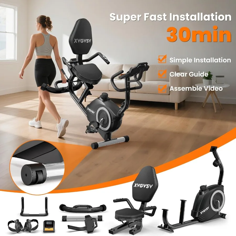 دراجة تمرين مستلق للاستخدام المنزلي مصممة للبالغين وكبار السن تقدم عملية هادئة وتعديل المقاومة 16 مستوىًا #4