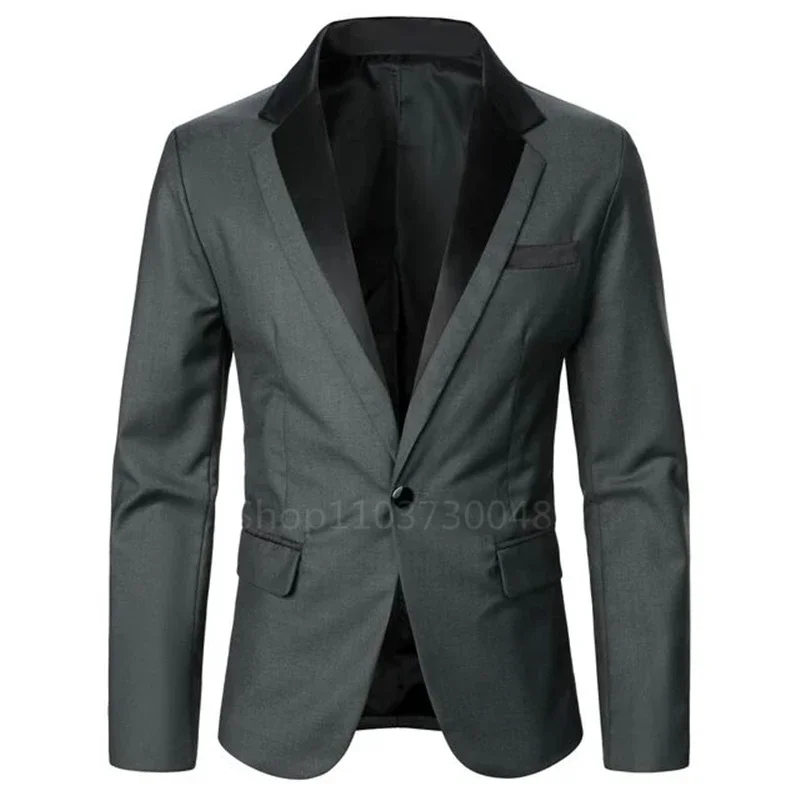 XS-6XL Grey Men's Suit Blazer Tuxedos Only Coat Smart Casual One Button Notch Lapel Blazer Formal Bussiness/Wedding Prom Jacket