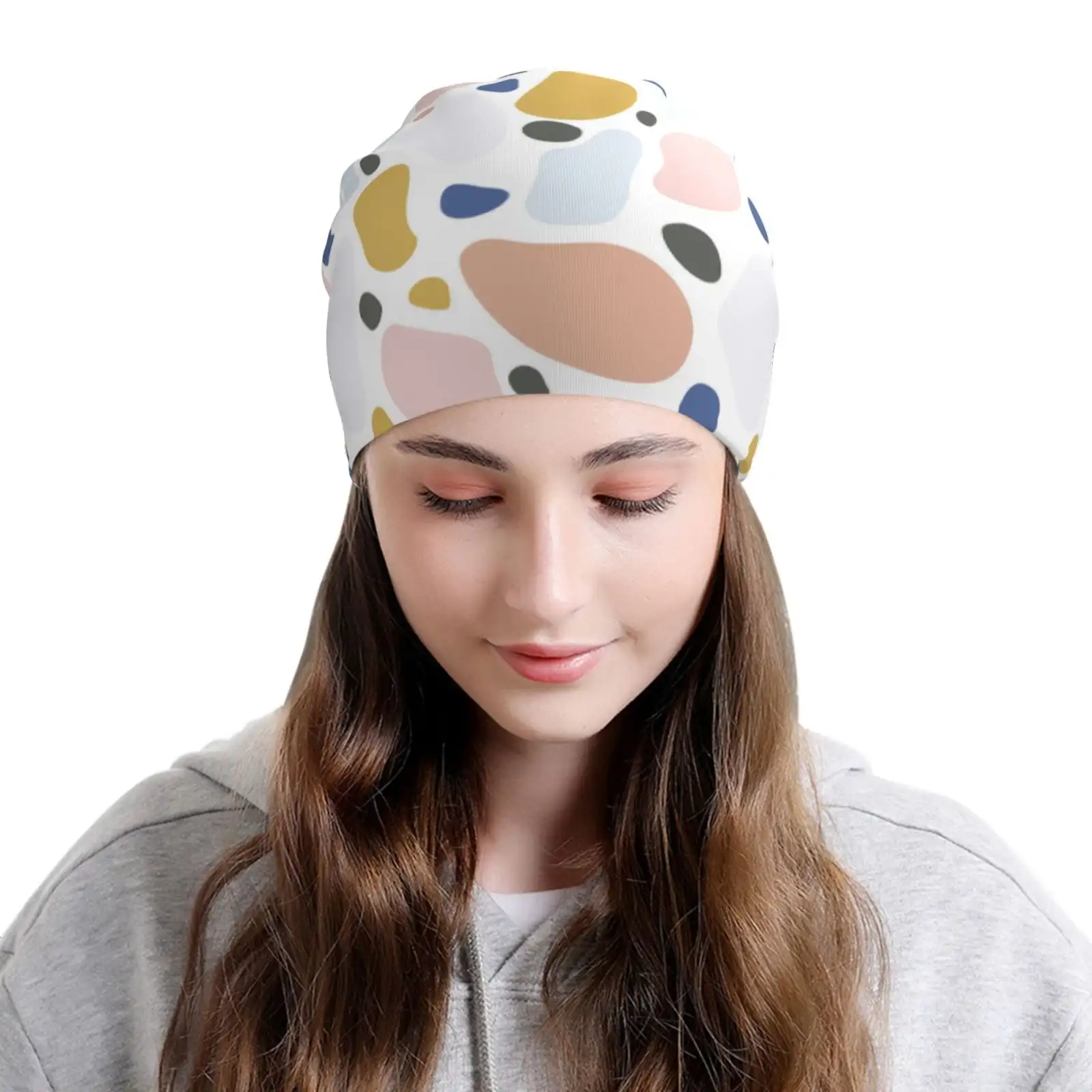 Geometric Spots Printed Knit Cuffed Beanie,Unisex Beanie For Men And Women,Knit Hat ,Warm Winter Caps,Warm Slouch Beanie