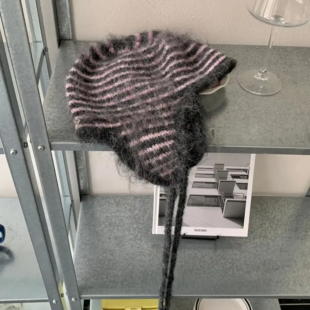Cozy Korean Style Earflap Hat Plush Solid Color Knitted Hat Woolen Ear Protection Knit Cap Girls 2