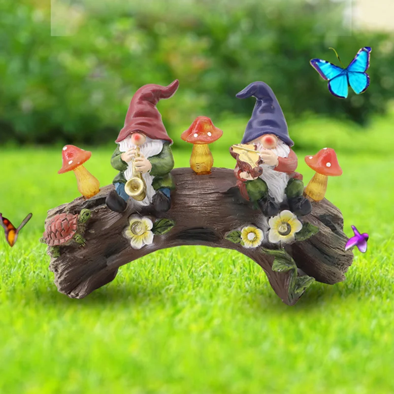 Estatua de Gnomo para jardín, gnomos de resina para jardín, seta, luz Solar, figuritas en miniatura para arte de Patio, decoración de luz Solar para Patio al aire libre