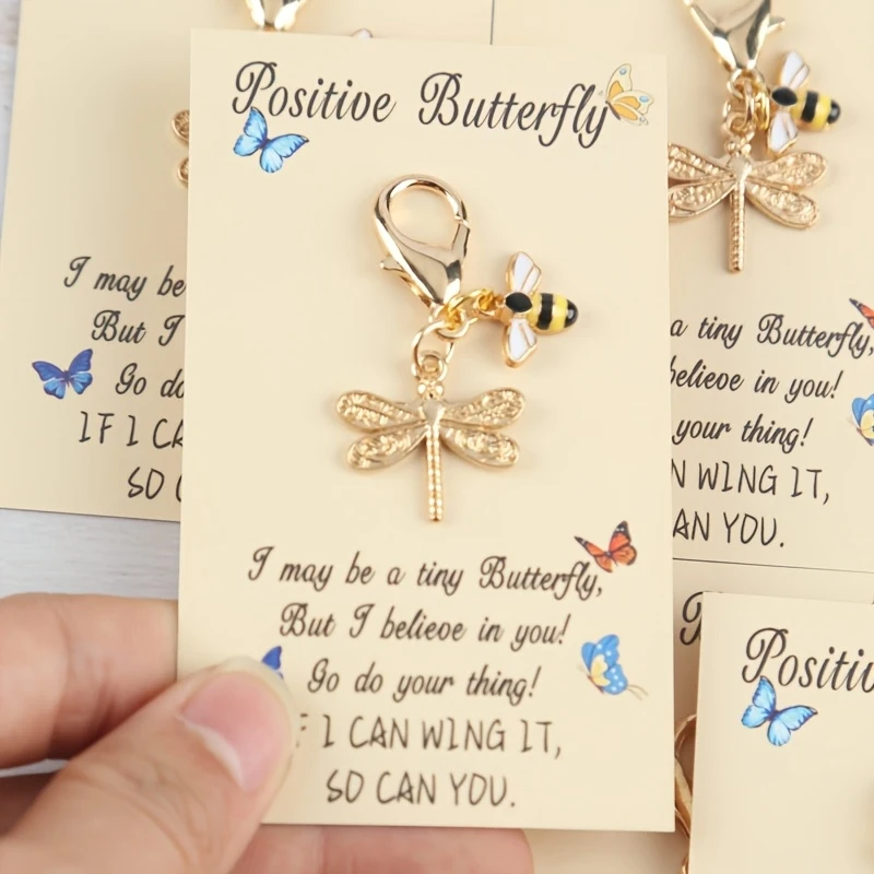 A gift for you 1/3/6An interesting keychain，Butterfly and Bee Series，with“Positive butterfly” “Card-decorated handbag，Keychain t