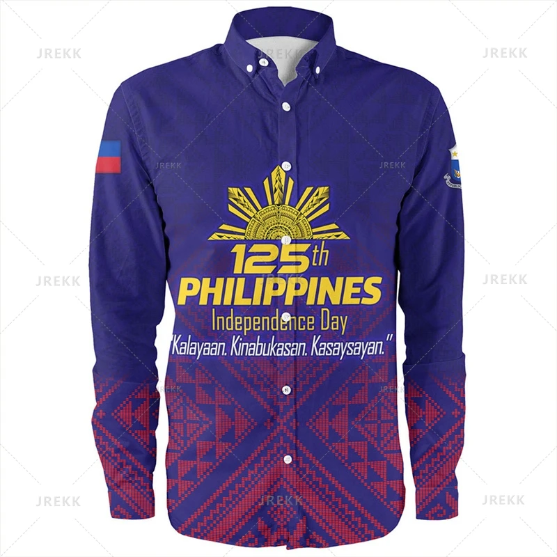Small Size Harajuku 3D Philippines Ethnic Emblem Print Long Sleeve Shirts Men Philippines Tribal Patterns Graphic Shirts Blouses