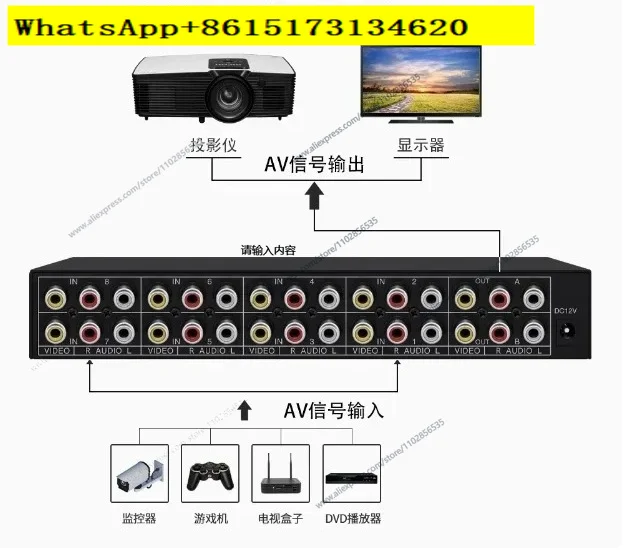 8x2 PORT AV SWITCH With Remote Controller RCA Video Audio Selector 8 In 2-out Sharing Manual Switcher Box