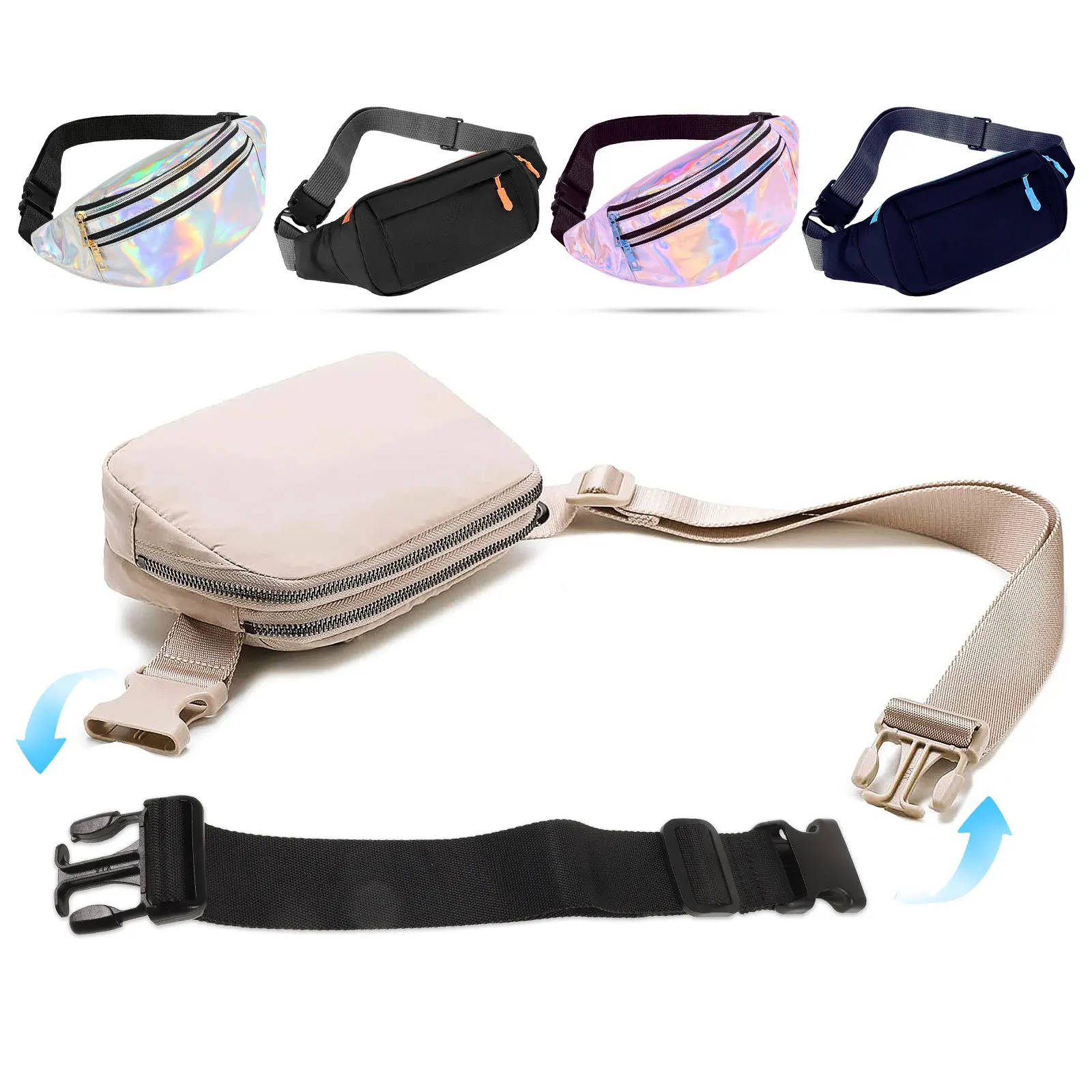 

ROMISBABA Pack Strap Waist Belt Elastic Bum Bag Holder Easy Fit Black