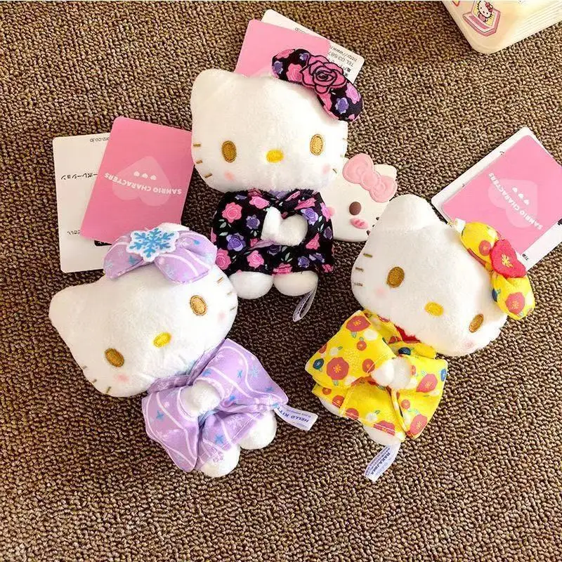 Sanrio Hello Kitty Cross-Dressing Japanese Kimono Design Plush Toy Ornament Keychain Desktop Trinkets Car Key Accessories Gift