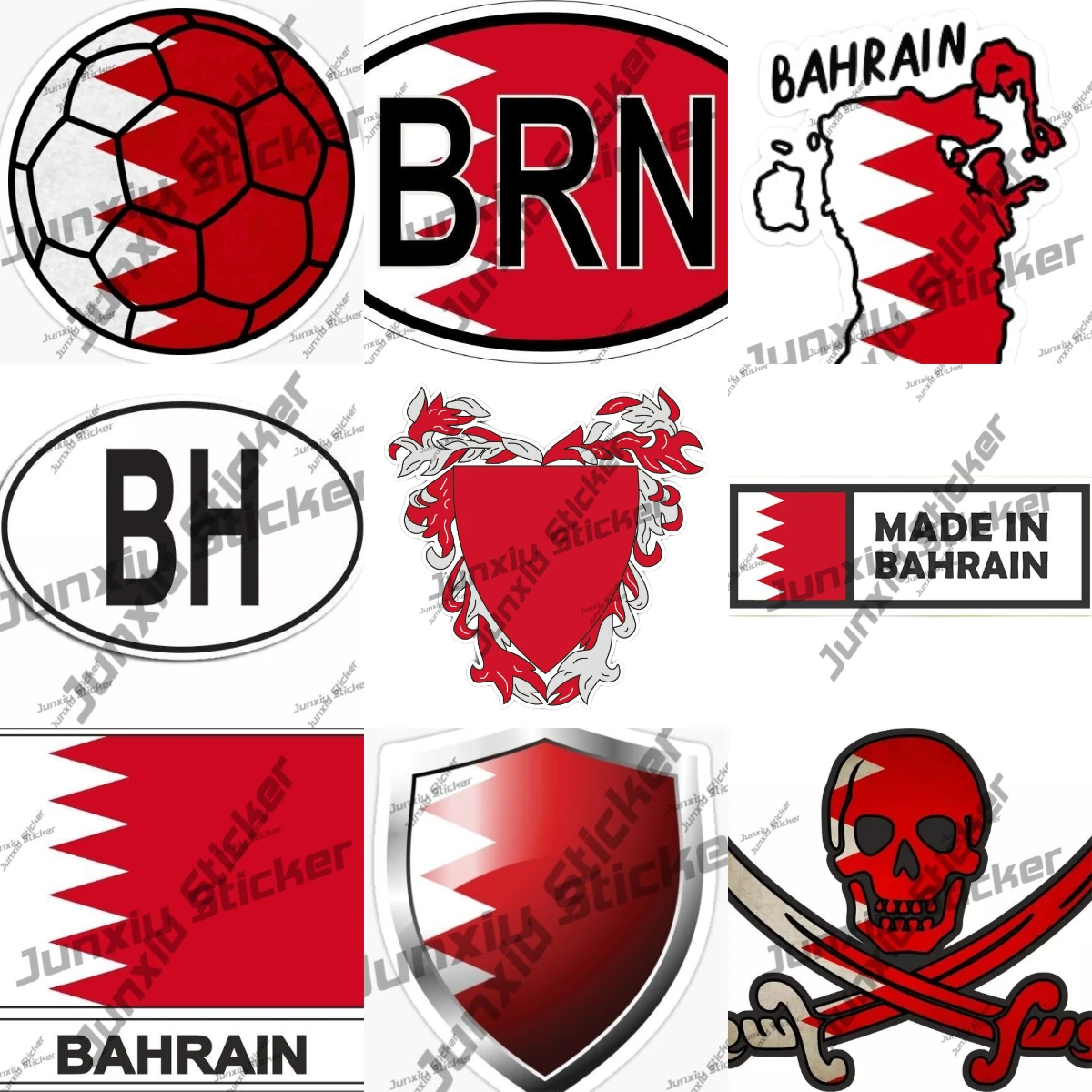 

Bahrain Coat Of Arms Vinyl Sticker Bahrain Flag Country Map Shaped Wings Pirate Skull Sticker For Bumper Laptop Book Fridge Guit