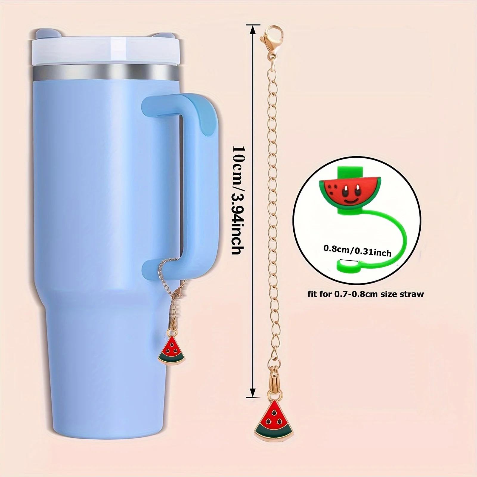 2pcs/set Fruit Straw Covers Cap With Tumbler Charm, Cherry Watermelon Carrot And Leaf Cactus Straw Tips Cover Fruits