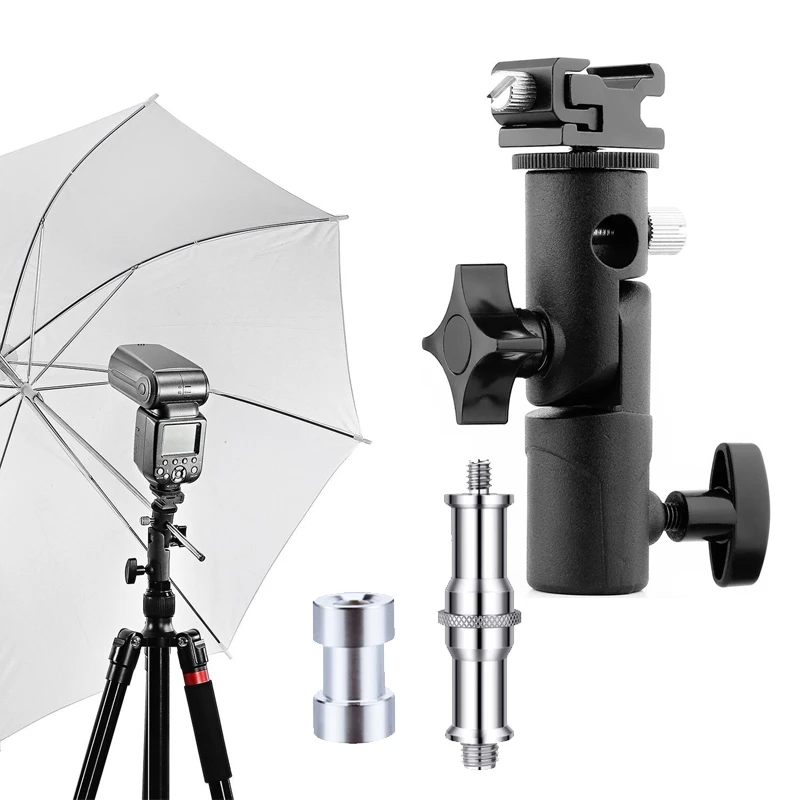 Suporte universal de montagem de sapato flash com parafuso giratório 1/4 "3/8" suporte de guarda-chuva para speedlite softbox acessórios de suporte de luz de estúdio