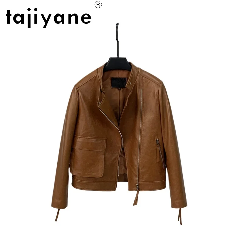 TAJIYANE-Chaqueta de piel de oveja auténtica para mujer, abrigo corto con cuello alto, chaquetas de moto a la moda, ropa de otoño 2026